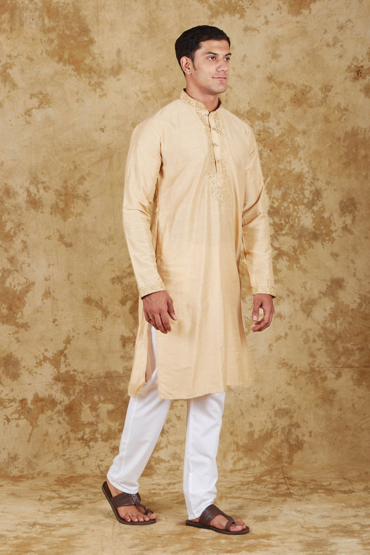 Bluesaanchi Chandery Silk Khaki Embroidered Kurta Set - Veshbhoshaa