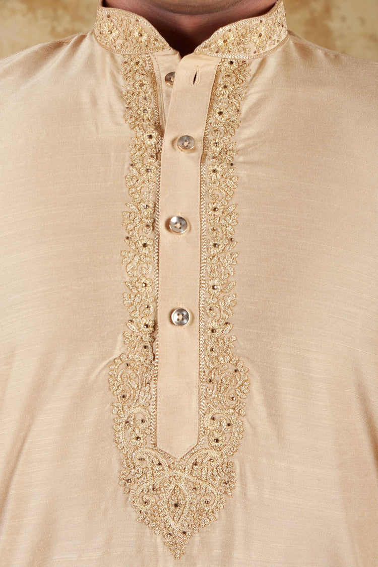 Bluesaanchi Chandery Silk Khaki Embroidered Kurta Set - Veshbhoshaa