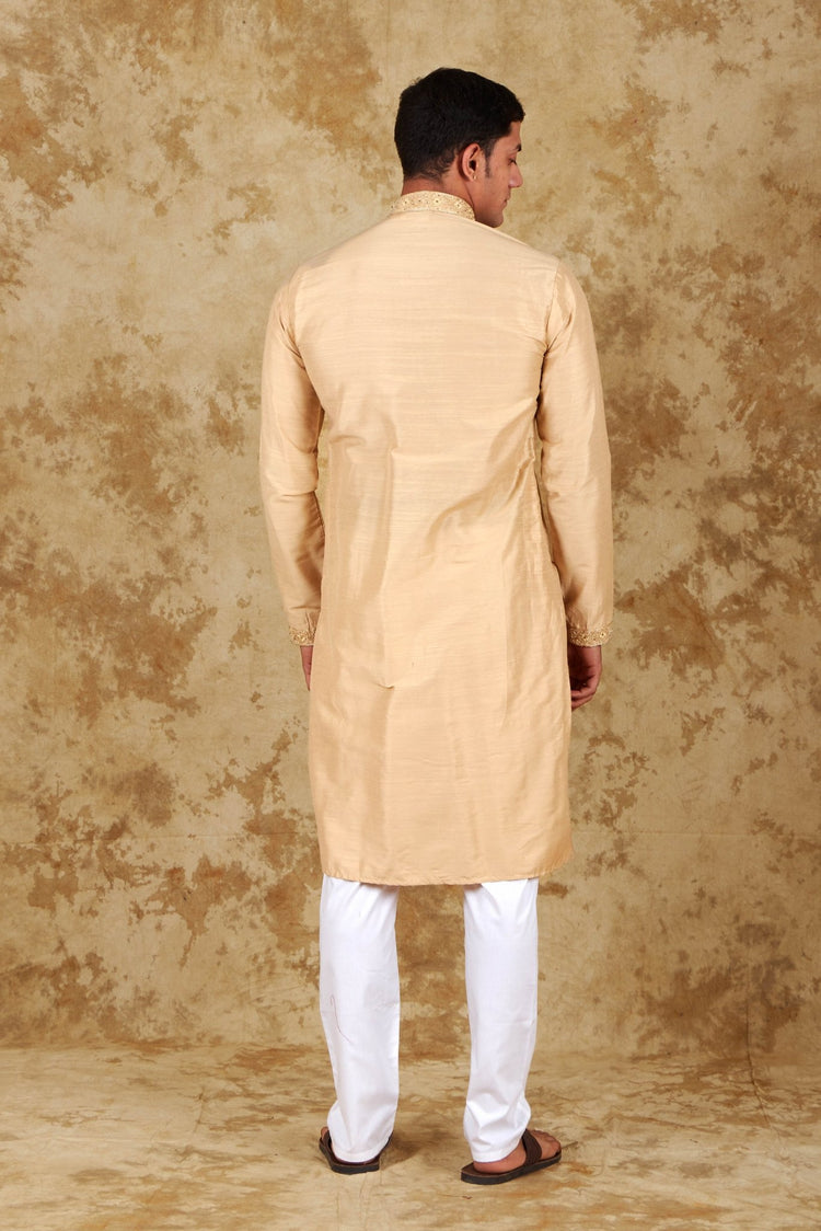 Bluesaanchi Chandery Silk Khaki Embroidered Kurta Set - Veshbhoshaa