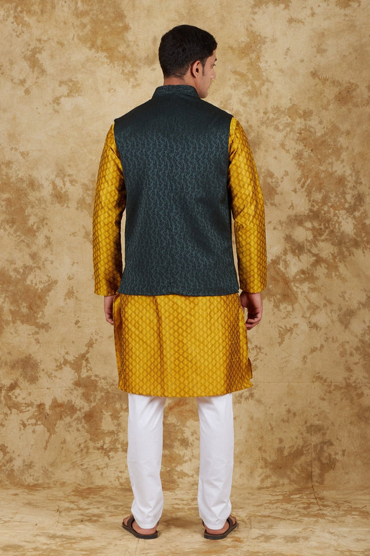 Bluesaanchi Golden Jacquard Waistcoat set - Veshbhoshaa
