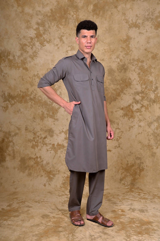 Bluesaanchi Grey Pathani Kurta with Trouser Pant - Veshbhoshaa