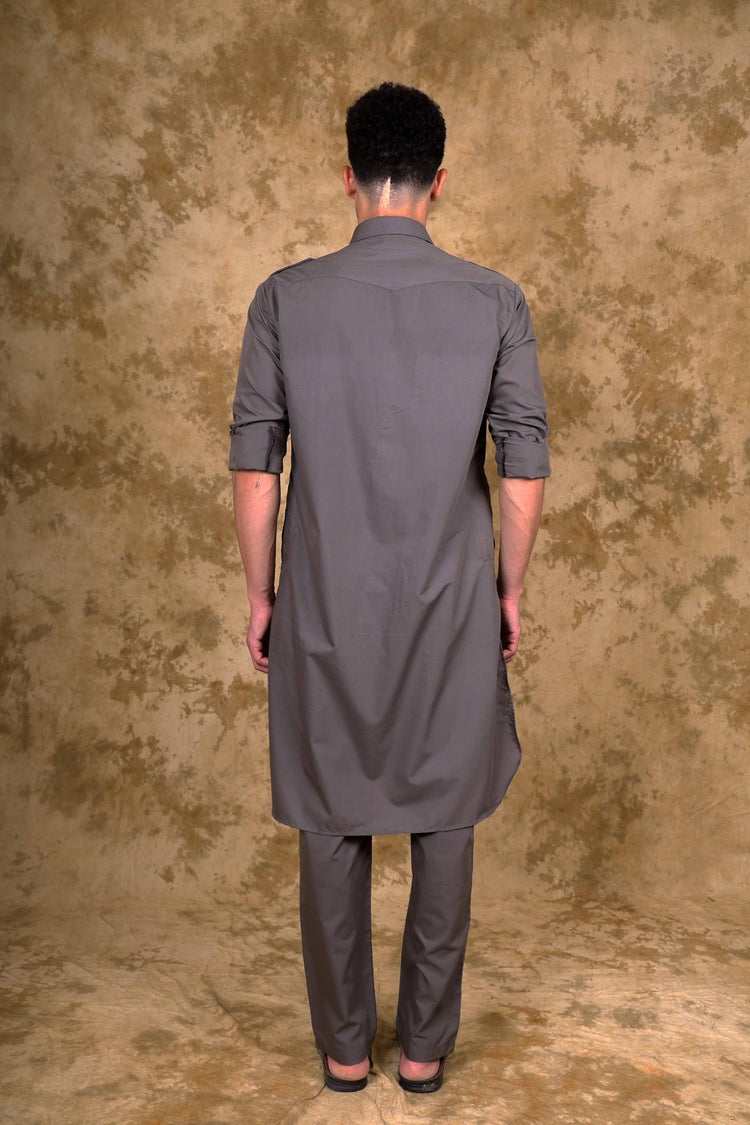Bluesaanchi Grey Pathani Kurta with Trouser Pant - Veshbhoshaa