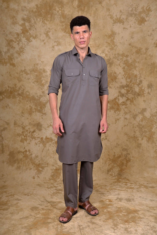 Bluesaanchi Grey Pathani Kurta with Trouser Pant - Veshbhoshaa