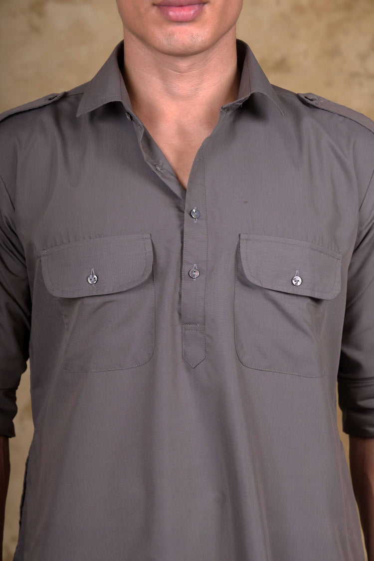 Bluesaanchi Grey Pathani Kurta with Trouser Pant - Veshbhoshaa