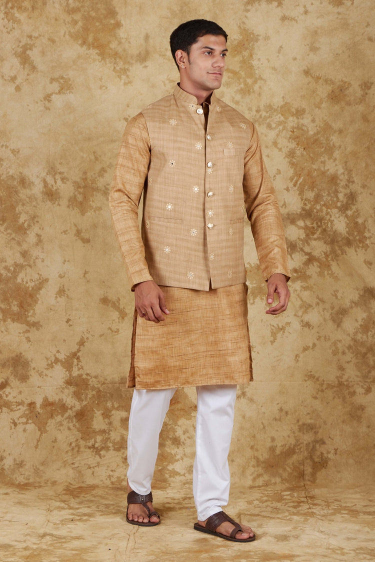 Bluesaanchi khaki Waistcoat set - Veshbhoshaa