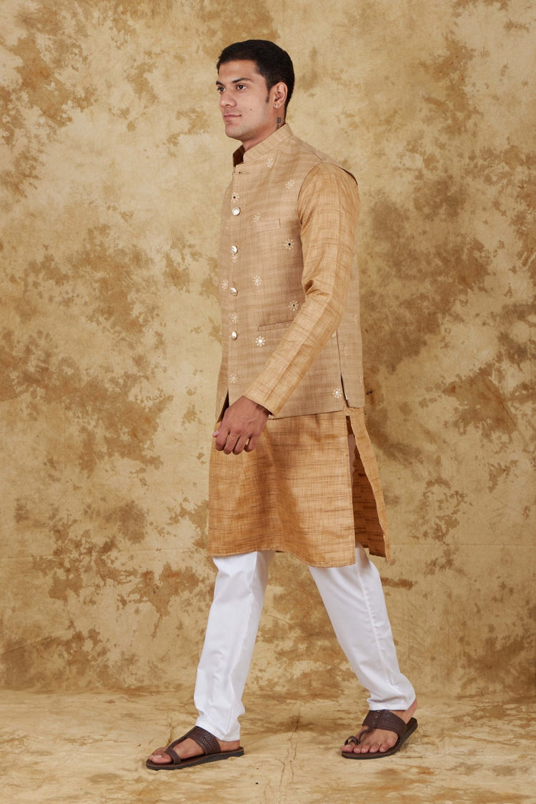 Bluesaanchi khaki Waistcoat set - Veshbhoshaa