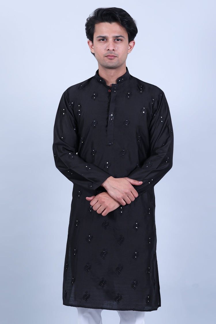 bluesaanchi Men's Black Mirror with Buta Design Kurta Set - Veshbhoshaa
