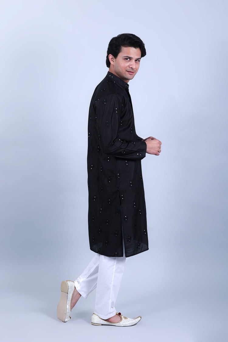 bluesaanchi Men's Black Mirror with Buta Design Kurta Set - Veshbhoshaa