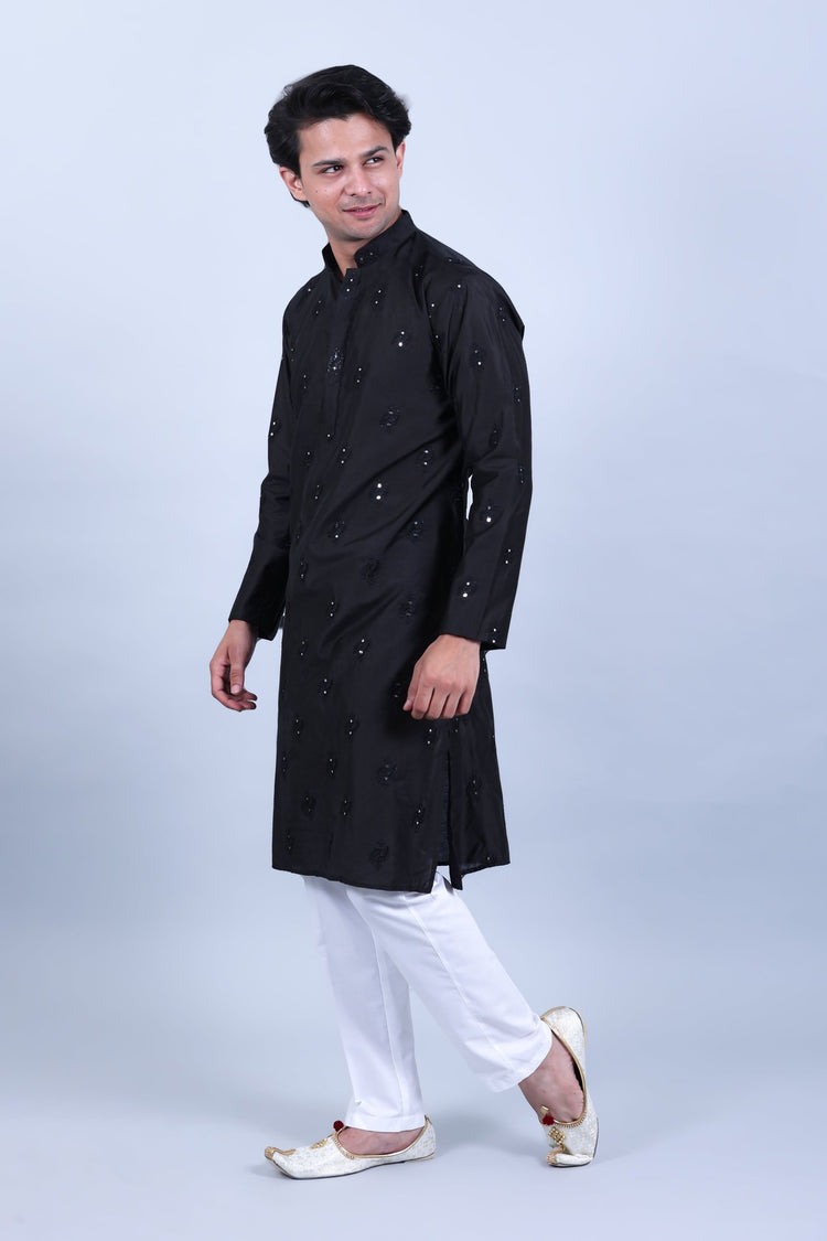 bluesaanchi Men's Black Mirror with Buta Design Kurta Set - Veshbhoshaa