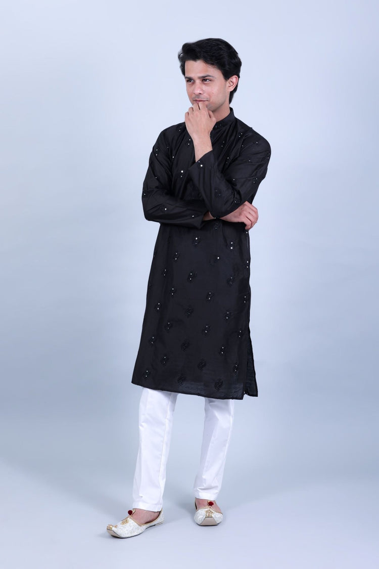 bluesaanchi Men's Black Mirror with Buta Design Kurta Set - Veshbhoshaa