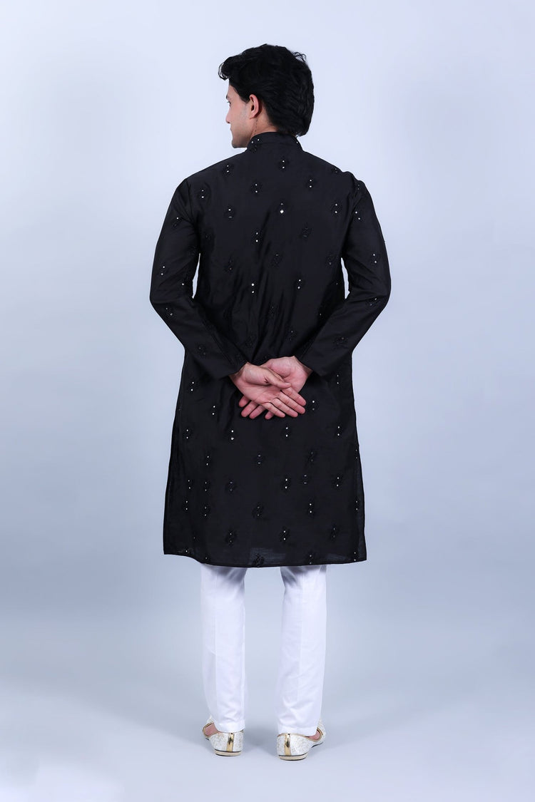 bluesaanchi Men's Black Mirror with Buta Design Kurta Set - Veshbhoshaa