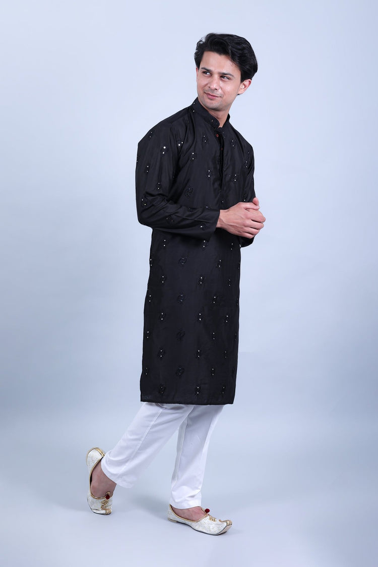 bluesaanchi Men's Black Mirror with Buta Design Kurta Set - Veshbhoshaa