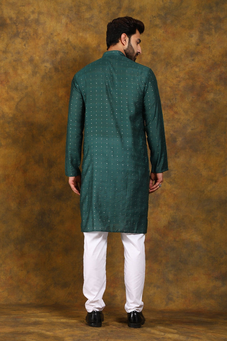 Bluesaanchi Men's Dark Green Zari Kurta Set - Veshbhoshaa