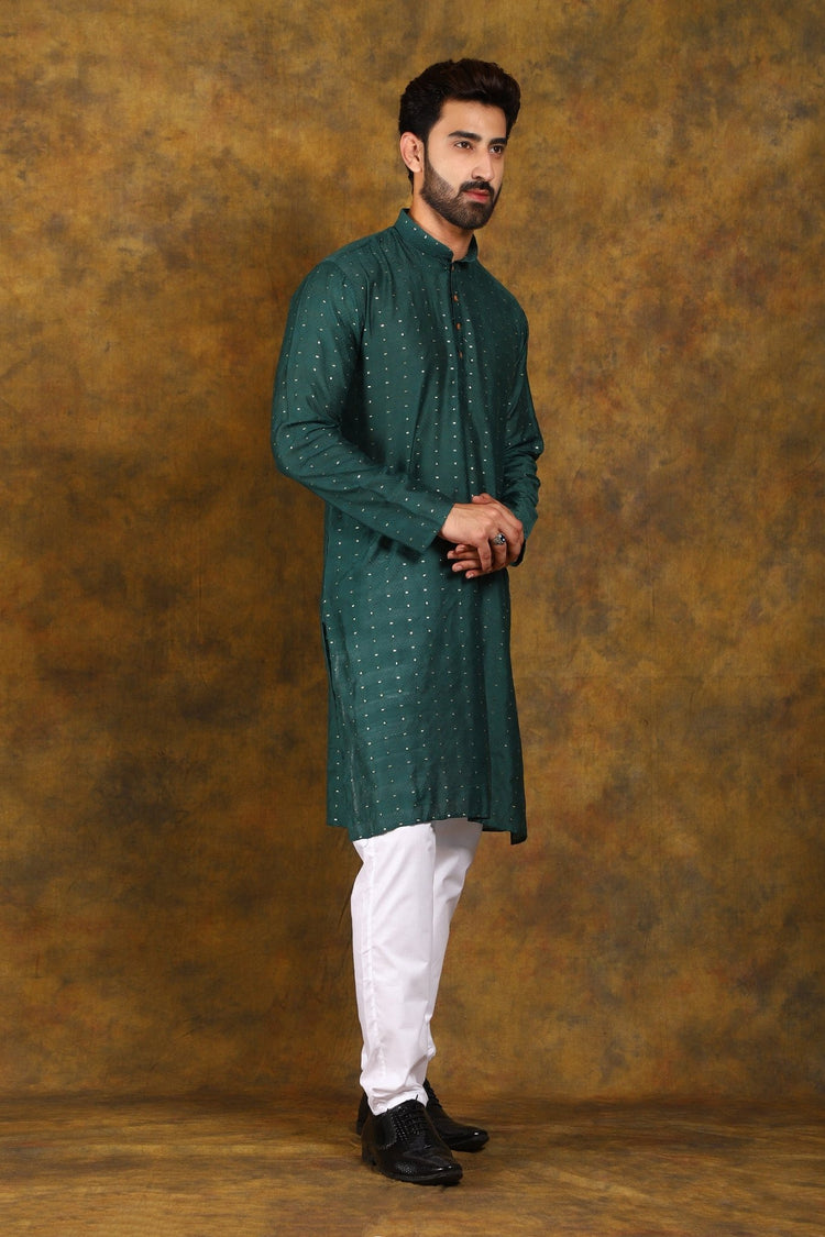 Bluesaanchi Men's Dark Green Zari Kurta Set - Veshbhoshaa