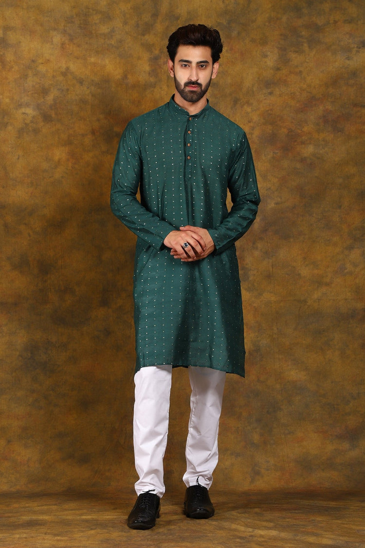 Bluesaanchi Men's Dark Green Zari Kurta Set - Veshbhoshaa