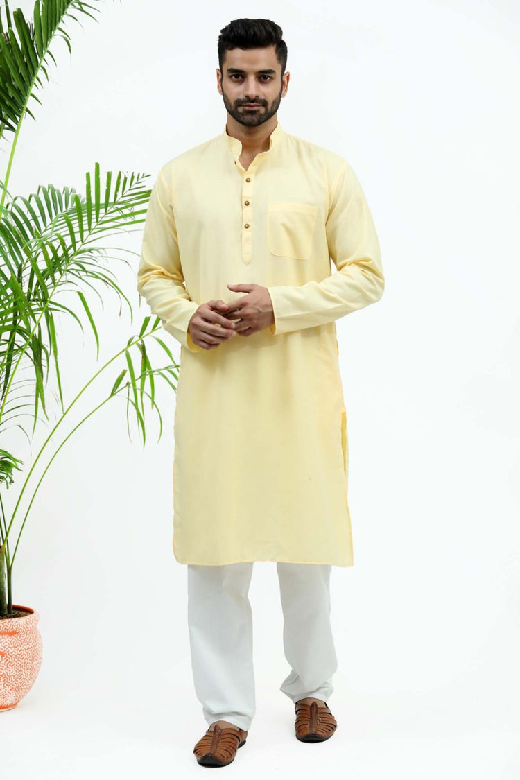Bluesaanchi Men's Lemon Yellow Matka Silk Kurta Set - Veshbhoshaa