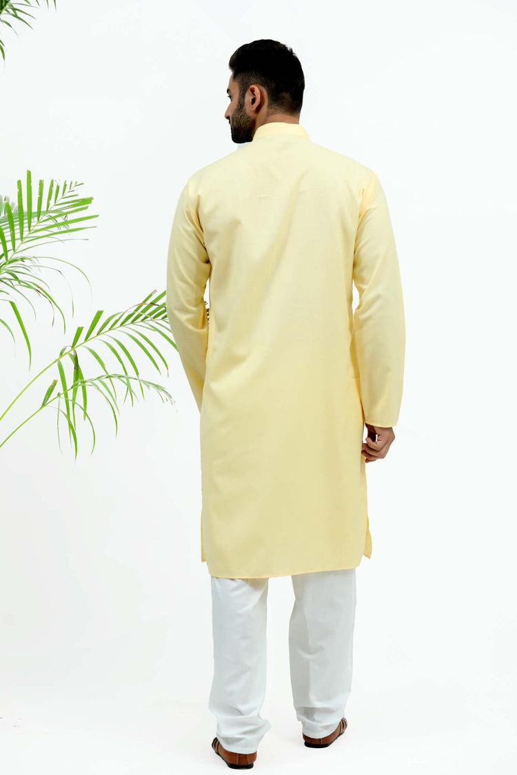 Bluesaanchi Men's Lemon Yellow Matka Silk Kurta Set - Veshbhoshaa