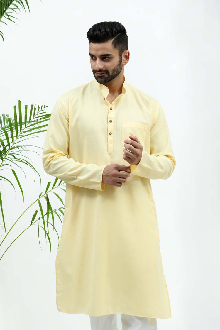 Bluesaanchi Men's Lemon Yellow Matka Silk Kurta Set - Veshbhoshaa