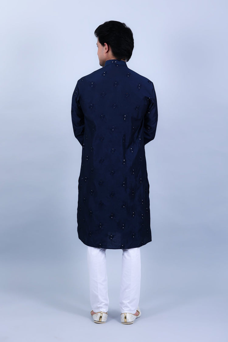 Bluesaanchi Men's Navy Blue Embroidery Kurta Set - Veshbhoshaa