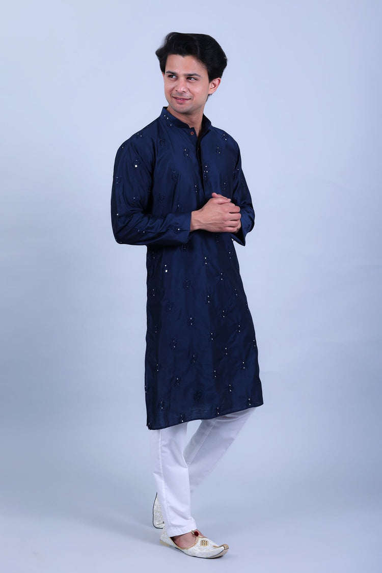 Bluesaanchi Men's Navy Blue Embroidery Kurta Set - Veshbhoshaa