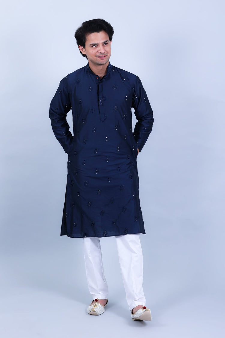 Bluesaanchi Men's Navy Blue Embroidery Kurta Set - Veshbhoshaa