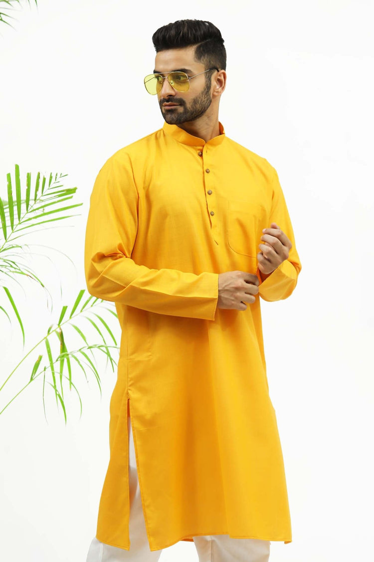 Bluesaanchi Men's Yellow Designer Matka Silk Kurta Set - Veshbhoshaa