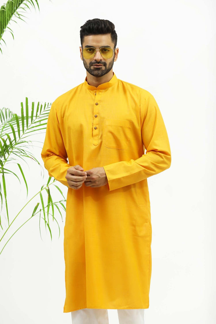 Bluesaanchi Men's Yellow Designer Matka Silk Kurta Set - Veshbhoshaa