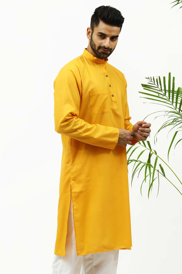Bluesaanchi Men's Yellow Designer Matka Silk Kurta Set - Veshbhoshaa
