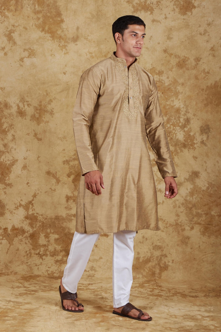 Bluesaanchi Royal Elegance Ecru Handloom Embroidery Kurta Set - Veshbhoshaa