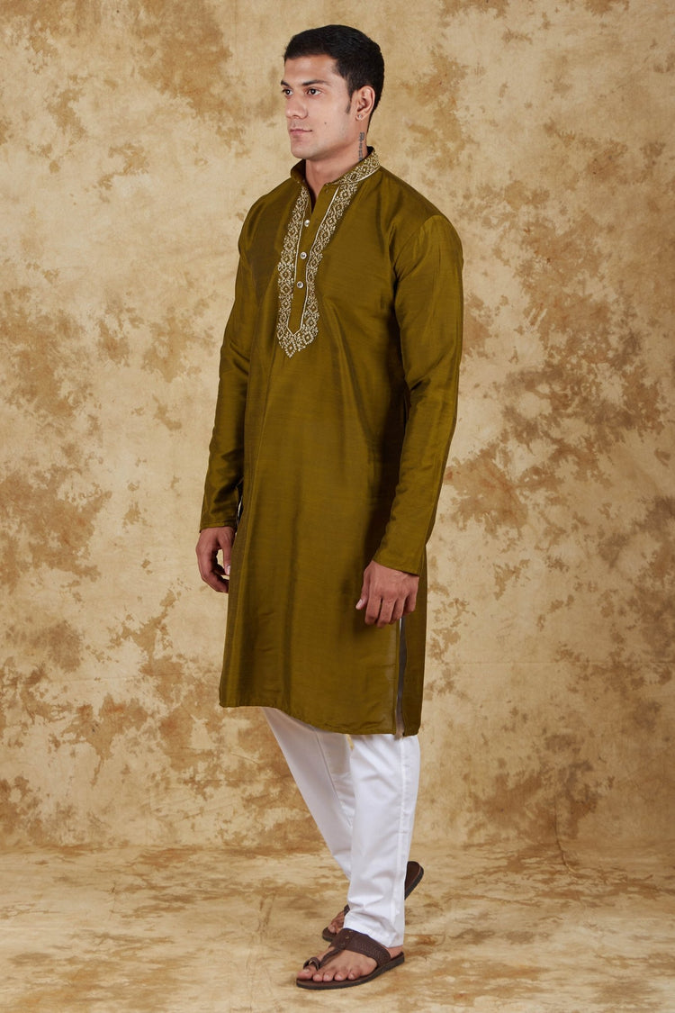 Bluesaanchi Royal Elegance Field drab Handloom Embroidery Kurta Set - Veshbhoshaa