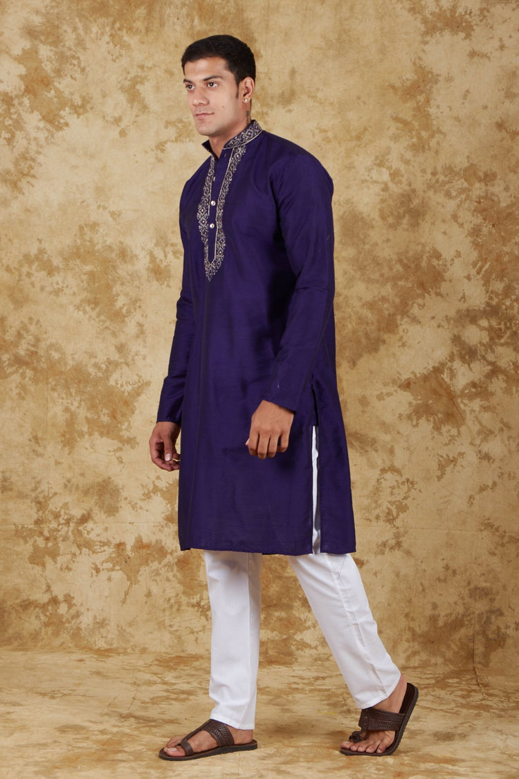 Bluesaanchi Royal Elegance Space Blue Handloom Embroidery Kurta Set - Veshbhoshaa