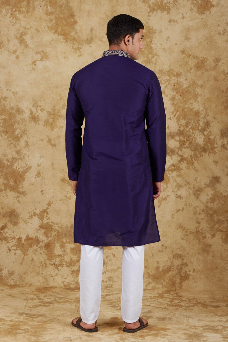 Bluesaanchi Royal Elegance Space Blue Handloom Embroidery Kurta Set - Veshbhoshaa