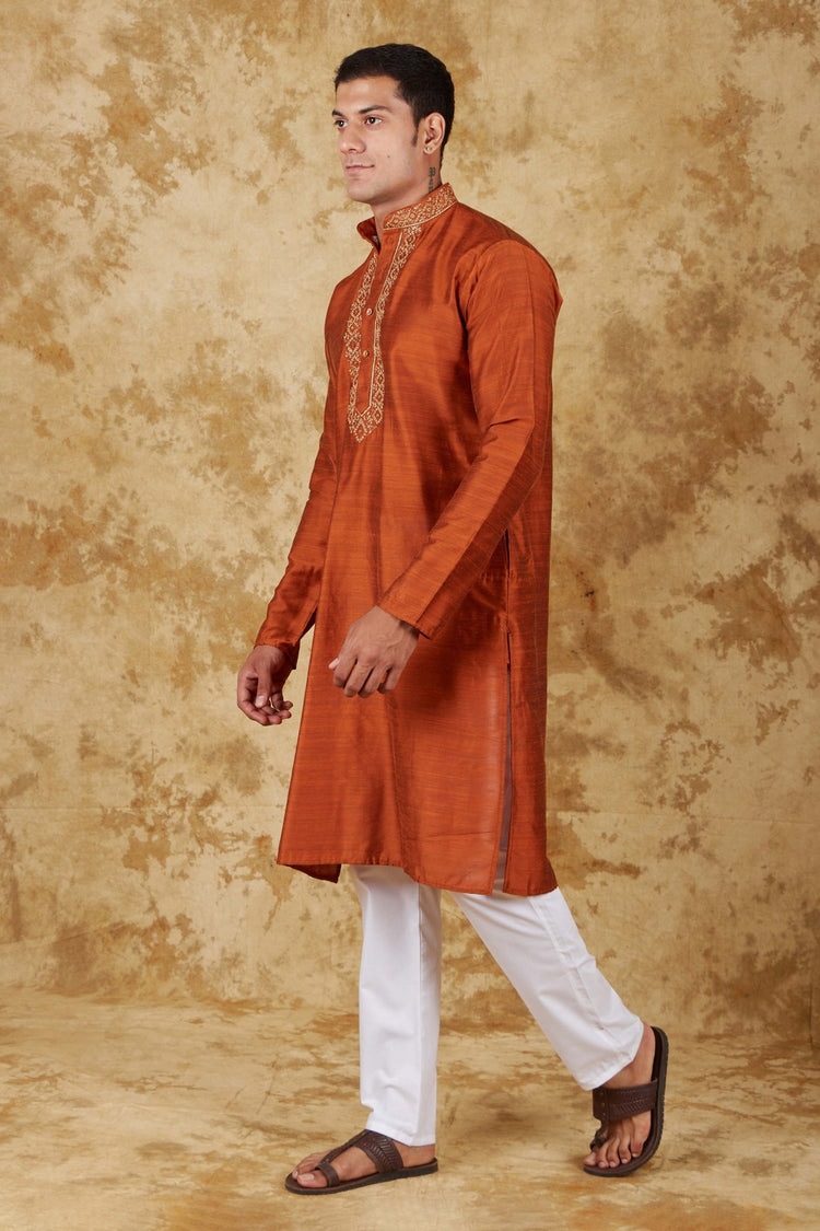 Bluesaanchi Royal Elegance Tawny Handloom Embroidery Kurta Set - Veshbhoshaa