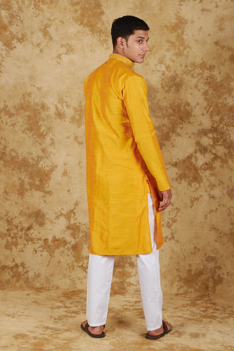 Bluesaanchi Royal Elegance Yellow Handloom Embroidery Kurta Set - Veshbhoshaa