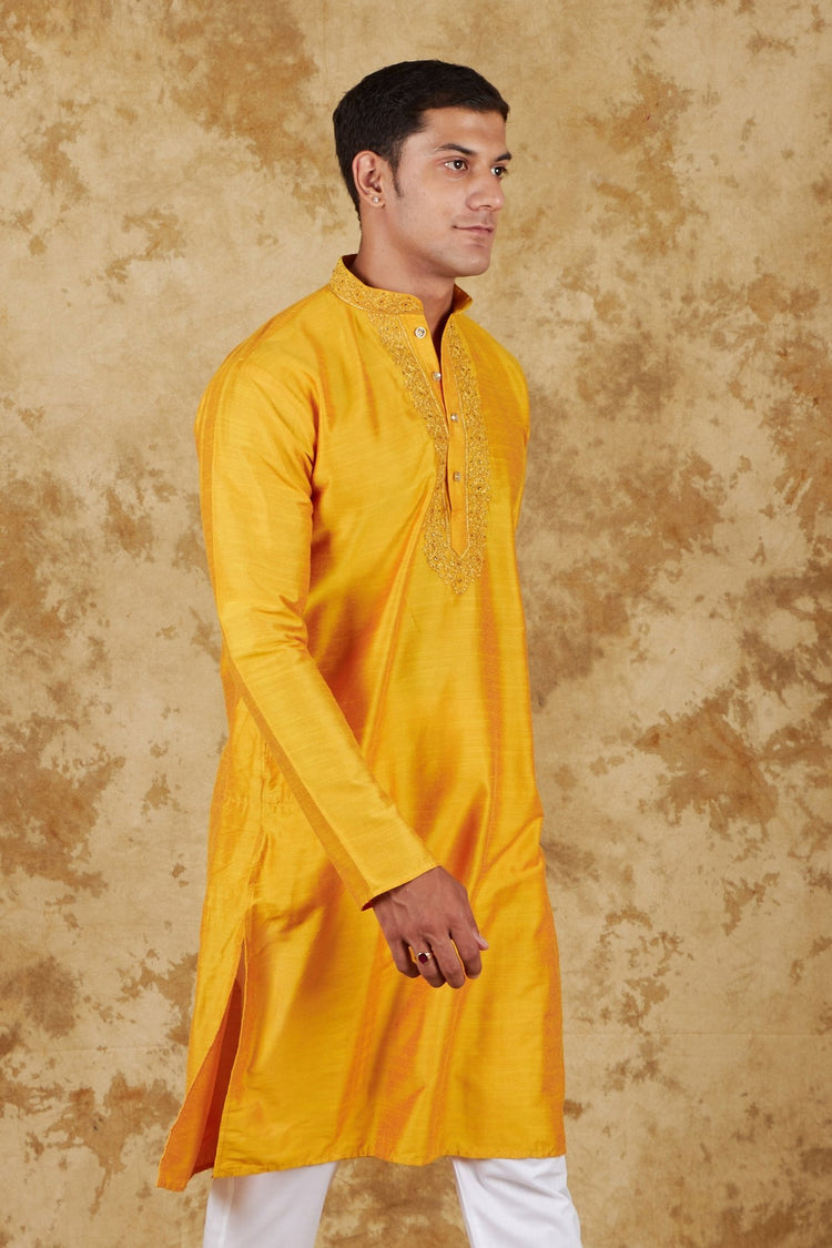Bluesaanchi Royal Elegance Yellow Handloom Embroidery Kurta Set - Veshbhoshaa