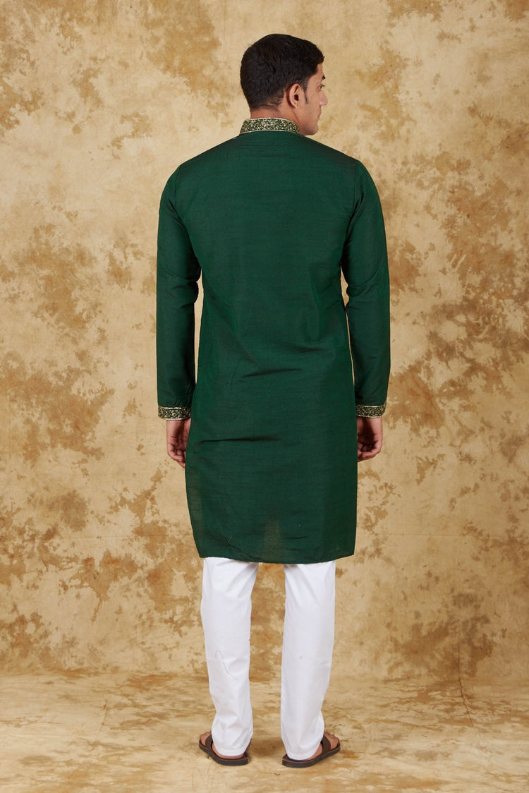 Bluesaanchi Sunshine: Handwoven Embroidered Kurta Set Castleton green - Veshbhoshaa