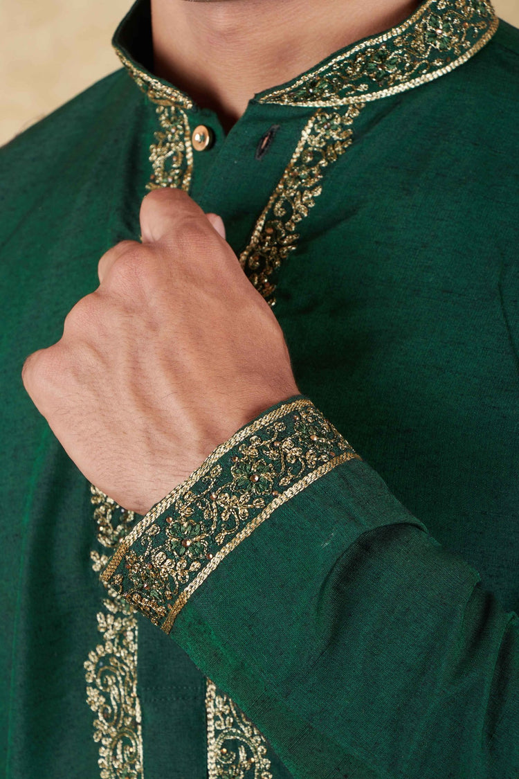 Bluesaanchi Sunshine: Handwoven Embroidered Kurta Set Castleton green - Veshbhoshaa