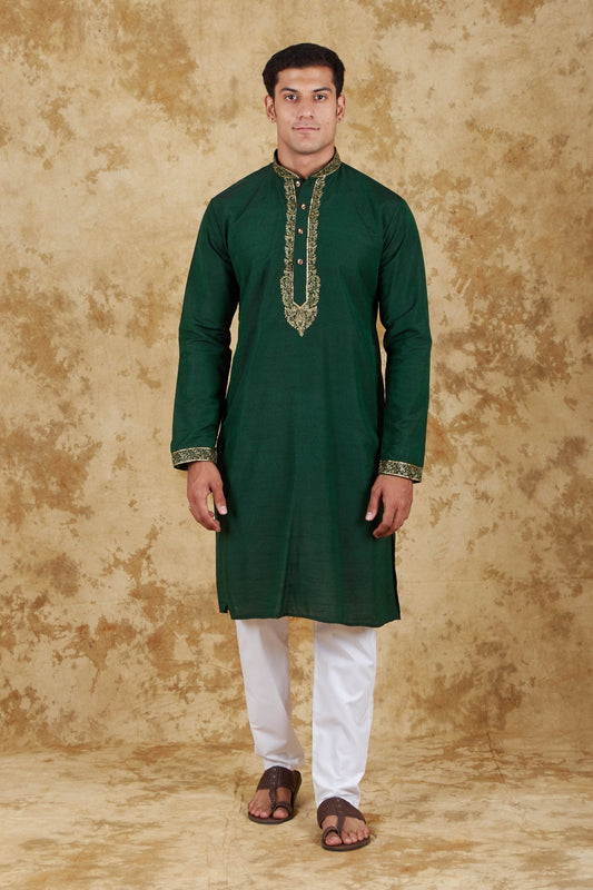 Bluesaanchi Sunshine: Handwoven Embroidered Kurta Set Castleton green - Veshbhoshaa