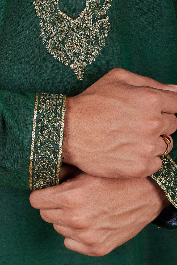 Bluesaanchi Sunshine: Handwoven Embroidered Kurta Set Castleton green - Veshbhoshaa
