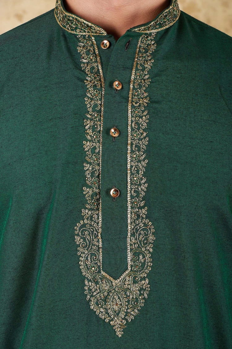 Bluesaanchi Sunshine: Handwoven Embroidered Kurta Set Castleton green - Veshbhoshaa