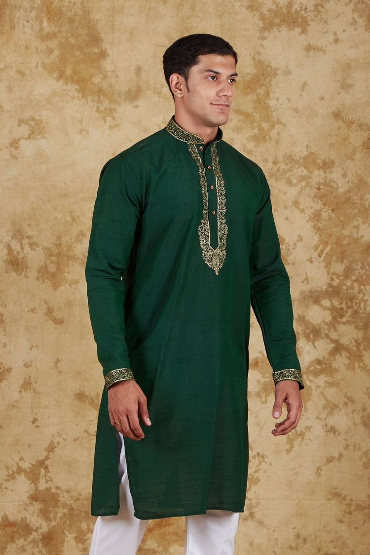 Bluesaanchi Sunshine: Handwoven Embroidered Kurta Set Castleton green - Veshbhoshaa