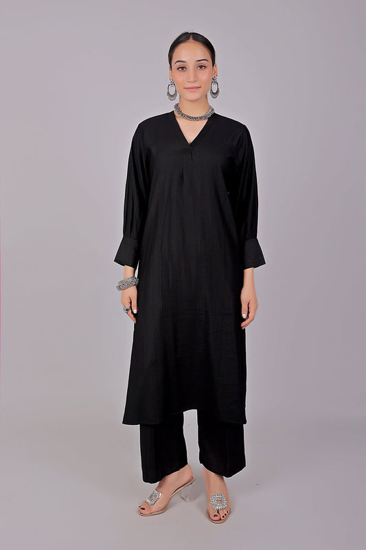 Bluesaanchi Women's Black Kurti With Trouser Pajama Set - Veshbhoshaa