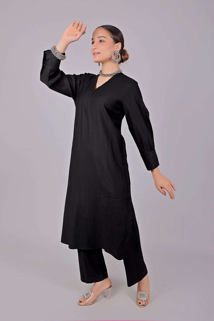 Bluesaanchi Women's Black Kurti With Trouser Pajama Set - Veshbhoshaa