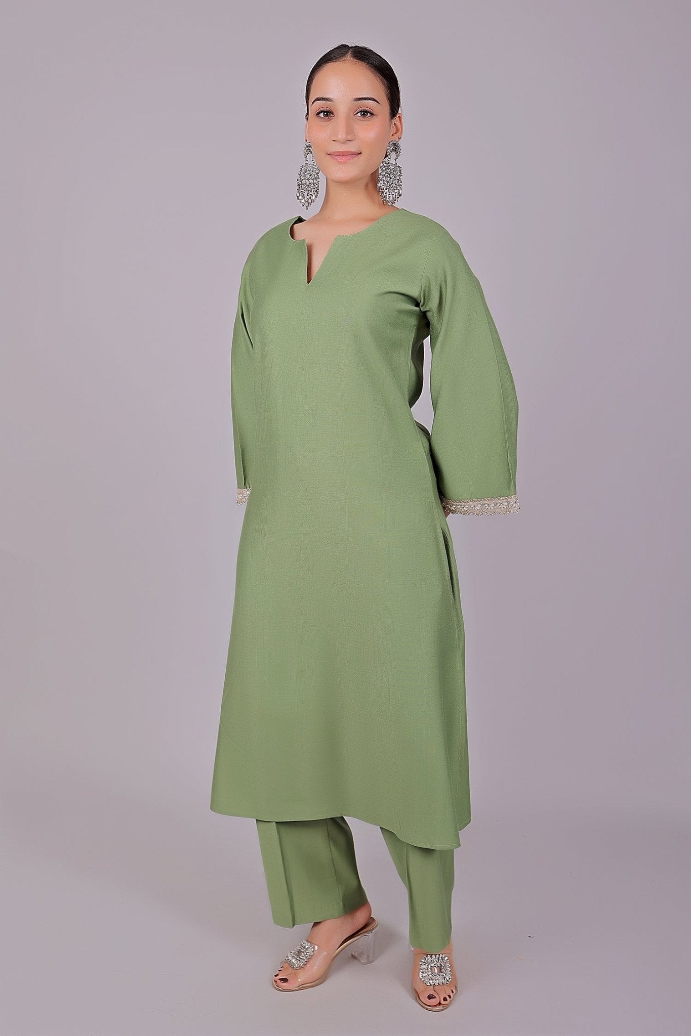 Bluesaanchi Women's Light Green Kurti Pajama Set Veshbhoshaa