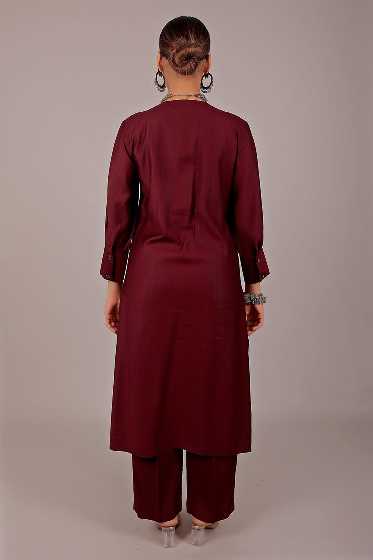 Bluesaanchi Women's Maroon Kurti With Trouser Pajama Set - Veshbhoshaa