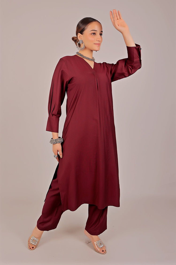 Bluesaanchi Women's Maroon Kurti With Trouser Pajama Set - Veshbhoshaa