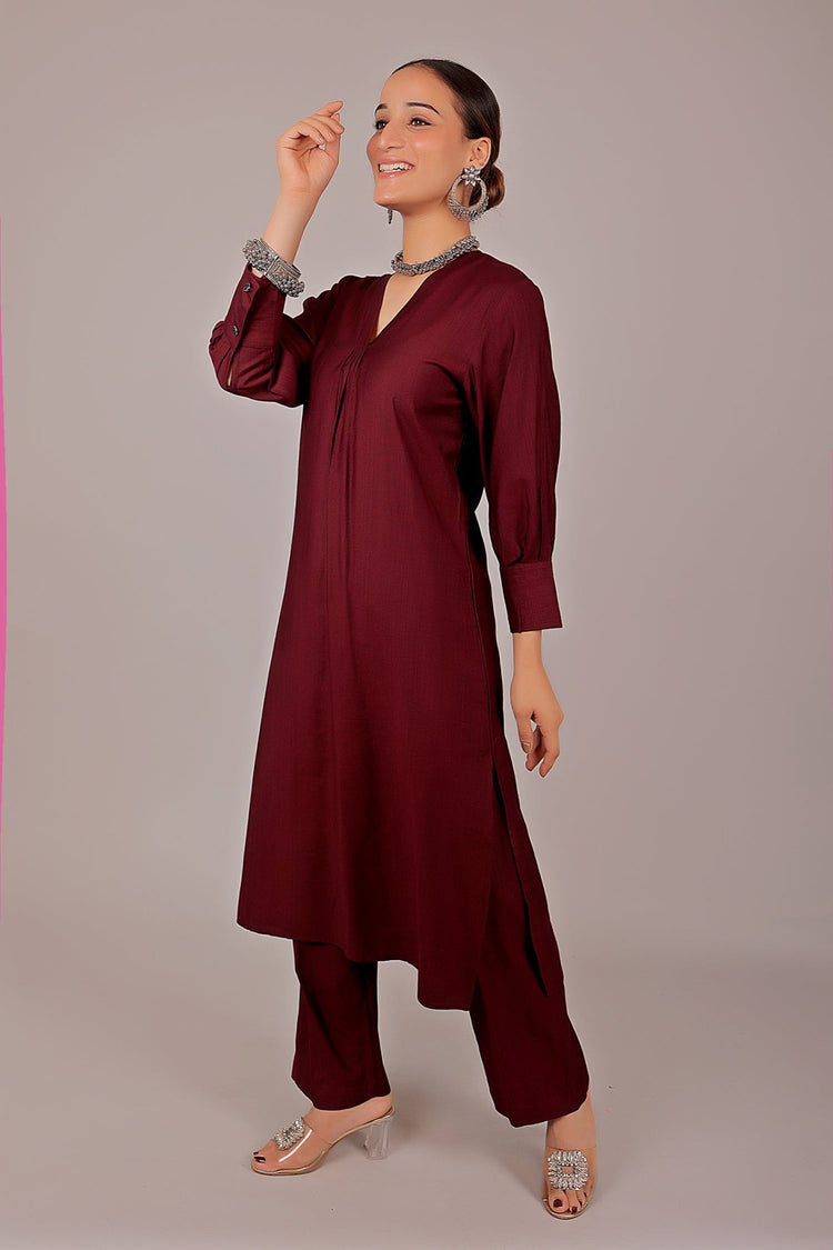 Bluesaanchi Women's Maroon Kurti With Trouser Pajama Set - Veshbhoshaa