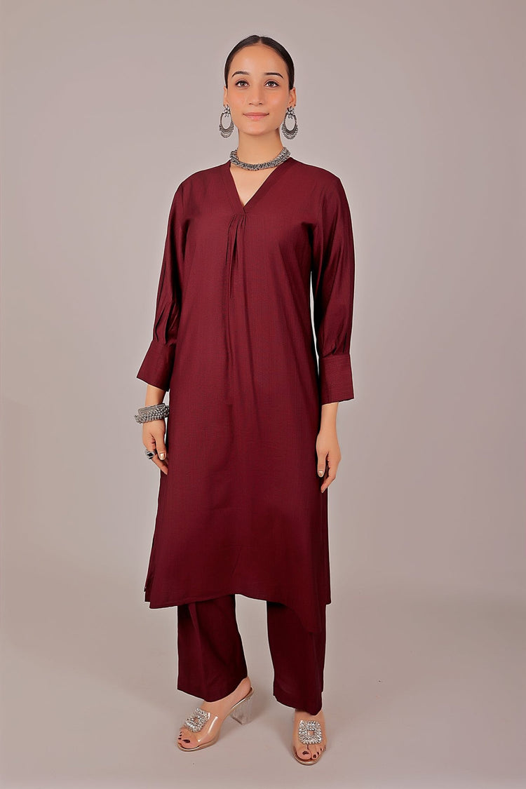 Bluesaanchi Women's Maroon Kurti With Trouser Pajama Set - Veshbhoshaa