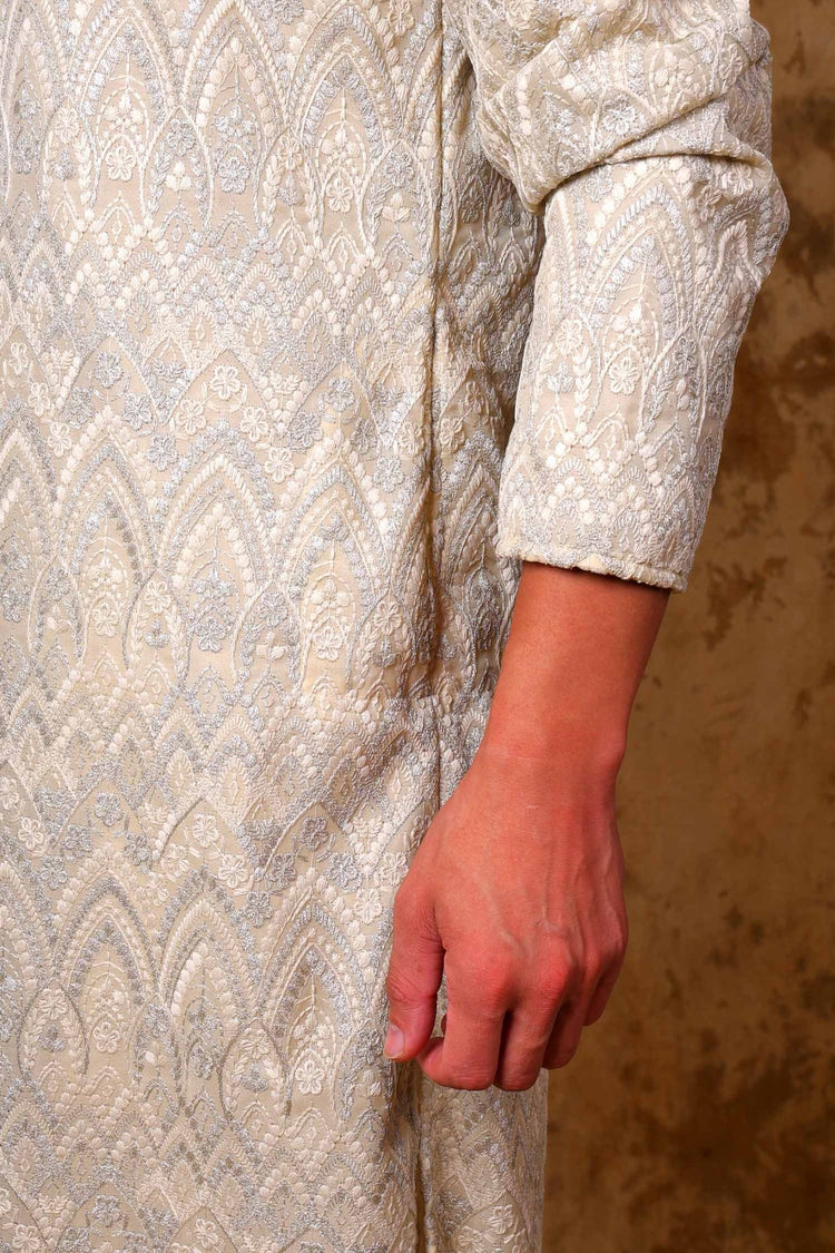 Bluesaanchi Zari Work Ivory Kurta with Trouser Pajama - Veshbhoshaa