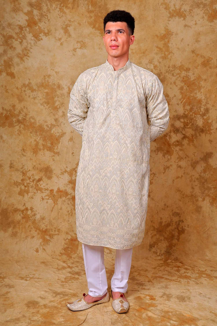 Bluesaanchi Zari Work Ivory Kurta with Trouser Pajama - Veshbhoshaa